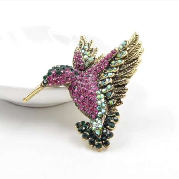 Jewelry - Crystal Rhinestones Hummingbird Brooch or Necklace